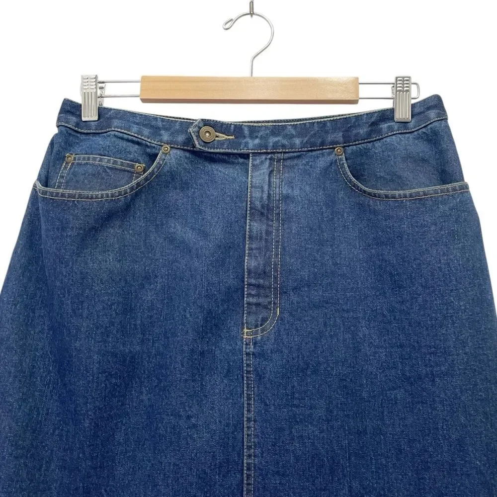Vintage Liz Claiborne LizWear Denim Midi Jean Skirt Medium Indigo Wash Size 14